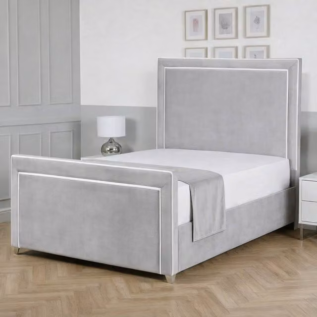 Living Comfort Bedz Verona Upholstered Velvet Bed Frame in Silver, W/D/H: 120 x 200 cm