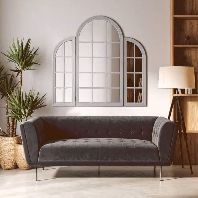 Orsina Fret Flat Wood Geometric Wall Mirror in Grey – 1