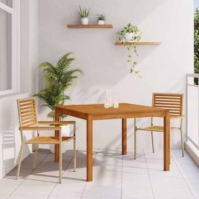 Berkfield Home 3 Piece Garden Dining Set in Beige Poly Rattan and Acacia Wood – 1