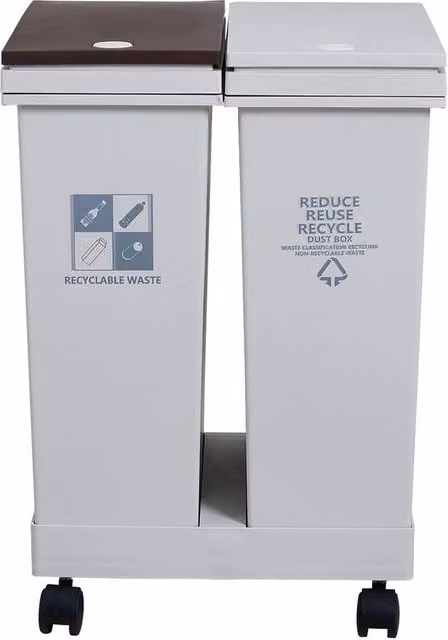 Kelvenix 24L Dual Mobile Recycling Bins with Flip Lid in White – 1