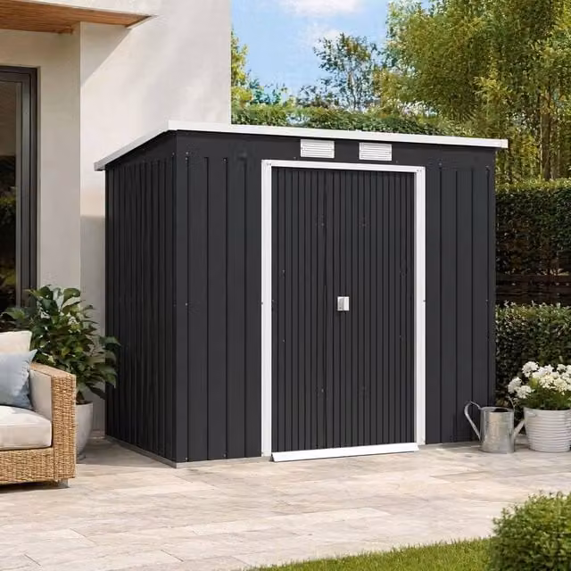 STILVORA Modern Grey Galvanised Steel Garden Shed with Sliding Doors and Side Vent, W: 204 cm, D: 119 cm, H: 172 cm – 1