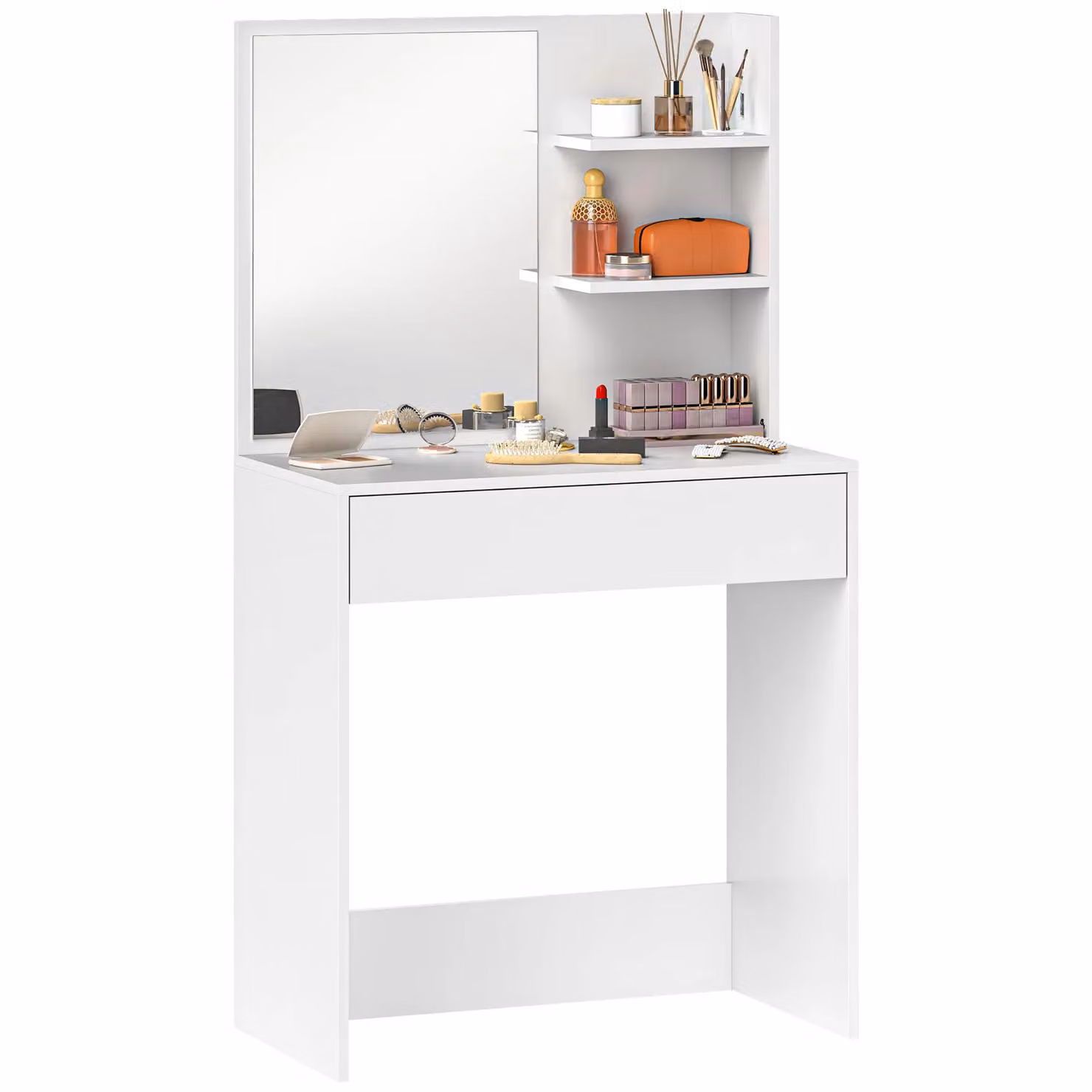 HOMCOM Modern White Dressing Table with Mirror and Storage – 2