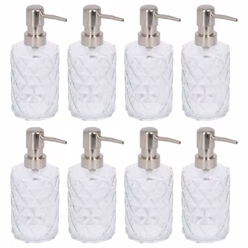 Harbour Housewares Prism Glass Soap Dispensers, Pack of 8, 330ml Transparent Refillable Bottles with Pumps