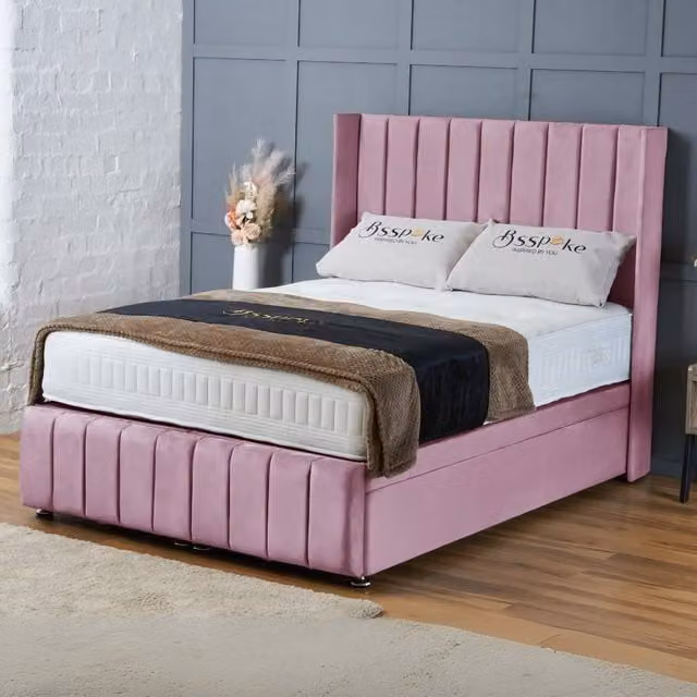 BSSPOKE Zoe Ottoman Divan Bed in Pink Plush Velvet, Super King, W/D/H: 200 x 160 x 137.16 cm