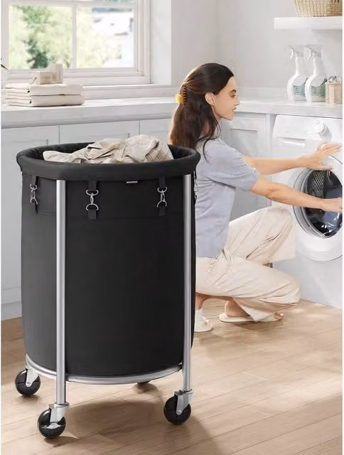 SONGMICS 110L Laundry Trolley on Wheels in Black