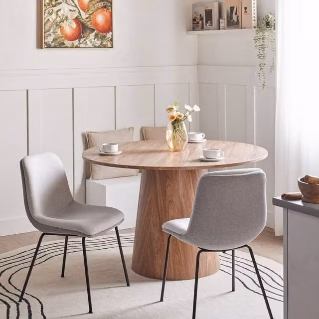 Wyld and Coco Set of 2 Armless Dining Chairs in Light Grey Woven Fabric