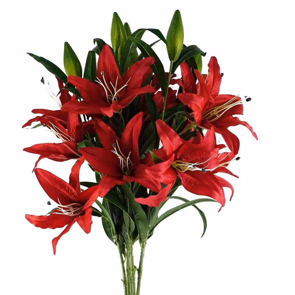 Botanik Leaf Pack of 6 Red Artificial Large Lily Stems with 18 Flowers, Height: 100 cm – 3