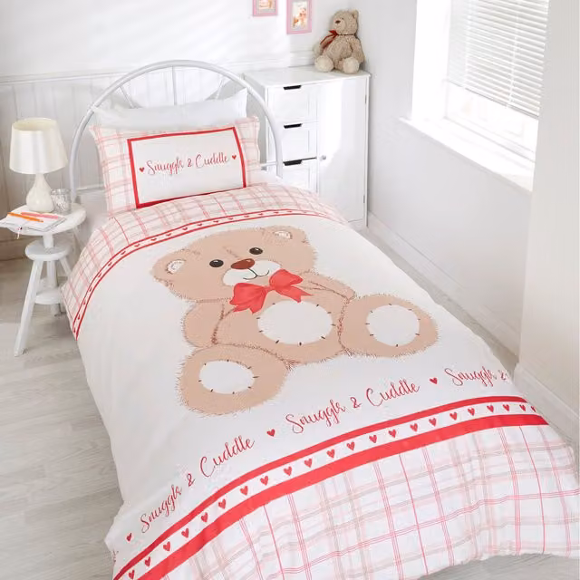Rapport Home Snuggle Cuddle Check Polycotton Duvet Set and Pillowcase in Red and White, W/D/H: 200 x 200 cm