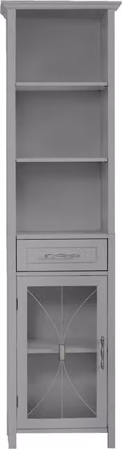 Teamson Home Grey Wooden Bathroom Cabinet with Glass Doors, Internal Drawers and Shelves