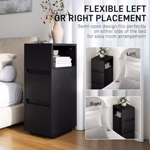HOMCOM Slim Black Bedside Table with Modern Matt Finish, W/D/H: 30 x 25 x 65 cm – 4
