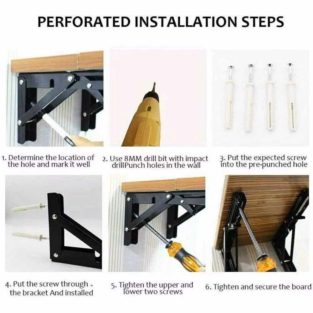 SPETLEK 6X Folding Bracket Table Extension Shelf in Black, W: 1000 cm, D: 52 cm – 4