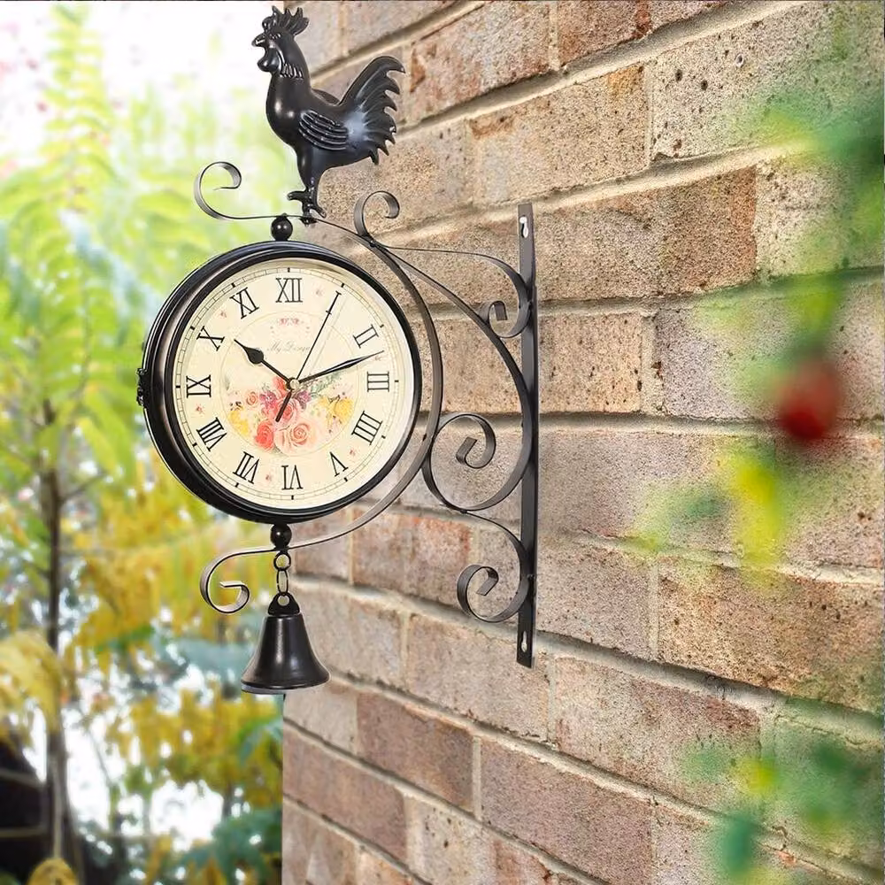 KORVIXA Retro Round Double Sided Metal Outdoor Garden Wall Clock in Black, Diameter: 100 cm – 3