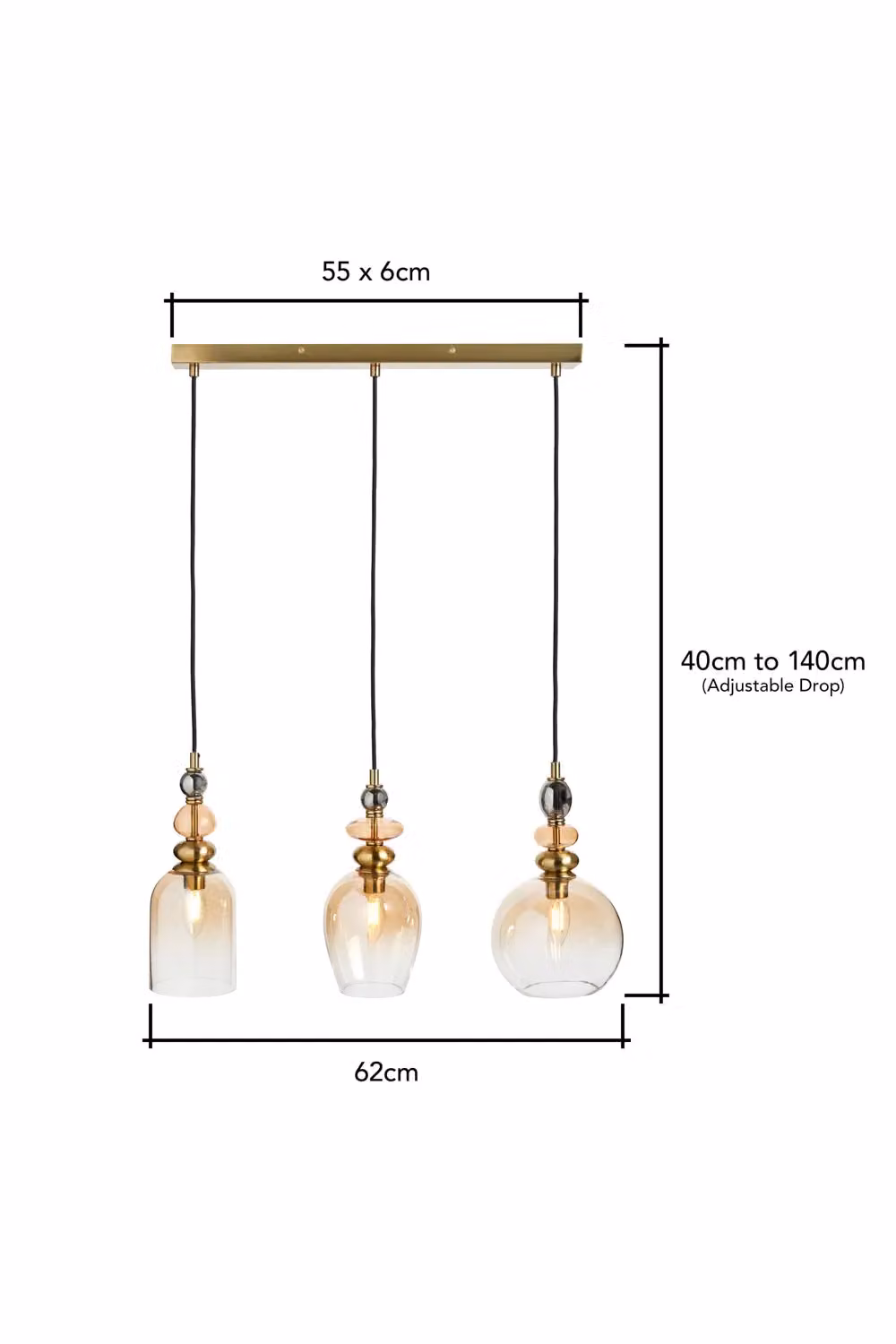 BHS Lighting Seline Champagne Gold Bar Pendant Ceiling Light with Transparent Glass and Adjustable Height – 3