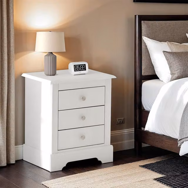 Seconique Stratford 3 Drawer Bedside Table in White