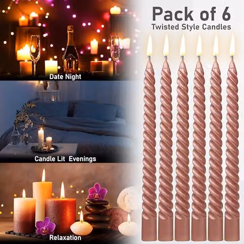 Deco Express Non-Drip Twisted Non-Scented Dinner Candles, Copper, Pack of 6 – 6