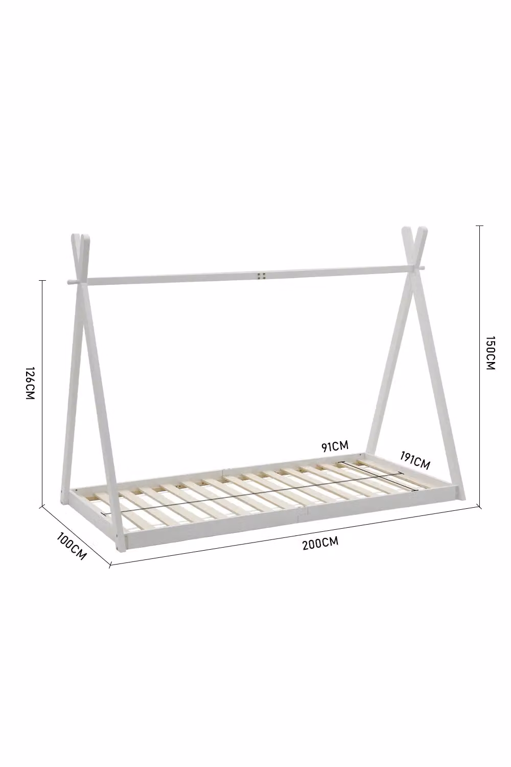 Livingandhome Montessori Children's House Frame Floor Bed in White Lacquered Pine, 90 x 200 cm – 2