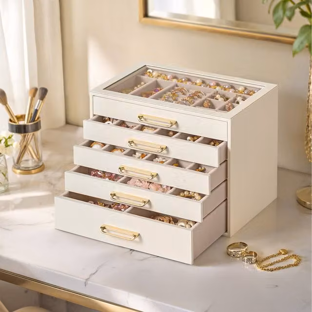 SONGMICS 5-Layer Jewellery Box and Storage Organiser in White