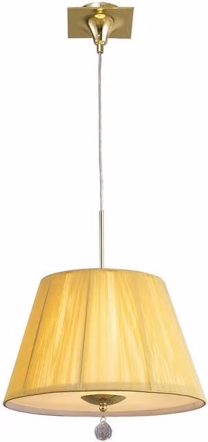 Netlighting Siena Round Pendant Light with Amber Cream Fabric Shade, Brass and Crystal in Yellow