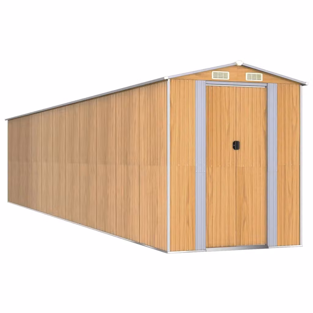 Berkfield Home Garden Shed in Light Brown, Galvanised Steel with Sliding Doors and Side Vent, W/D/H: 938 x 192 x 223 cm – 2