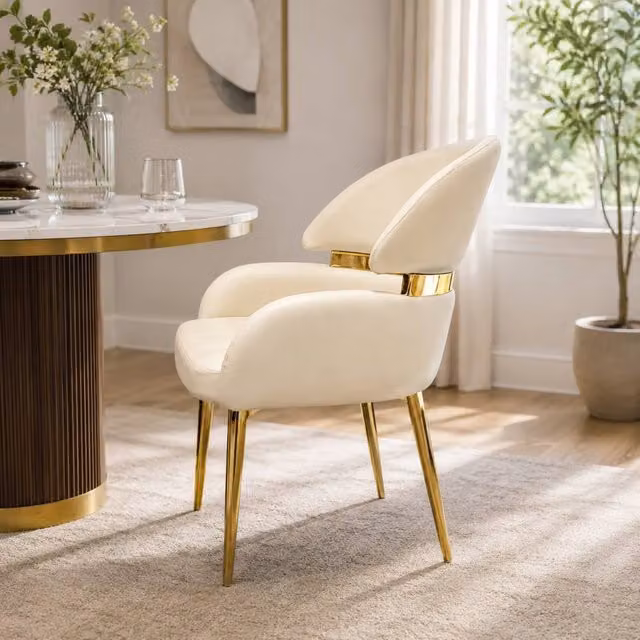 Stratus Interiors Madrid Gold Band PU Leather Dining Chair in Beige – 1