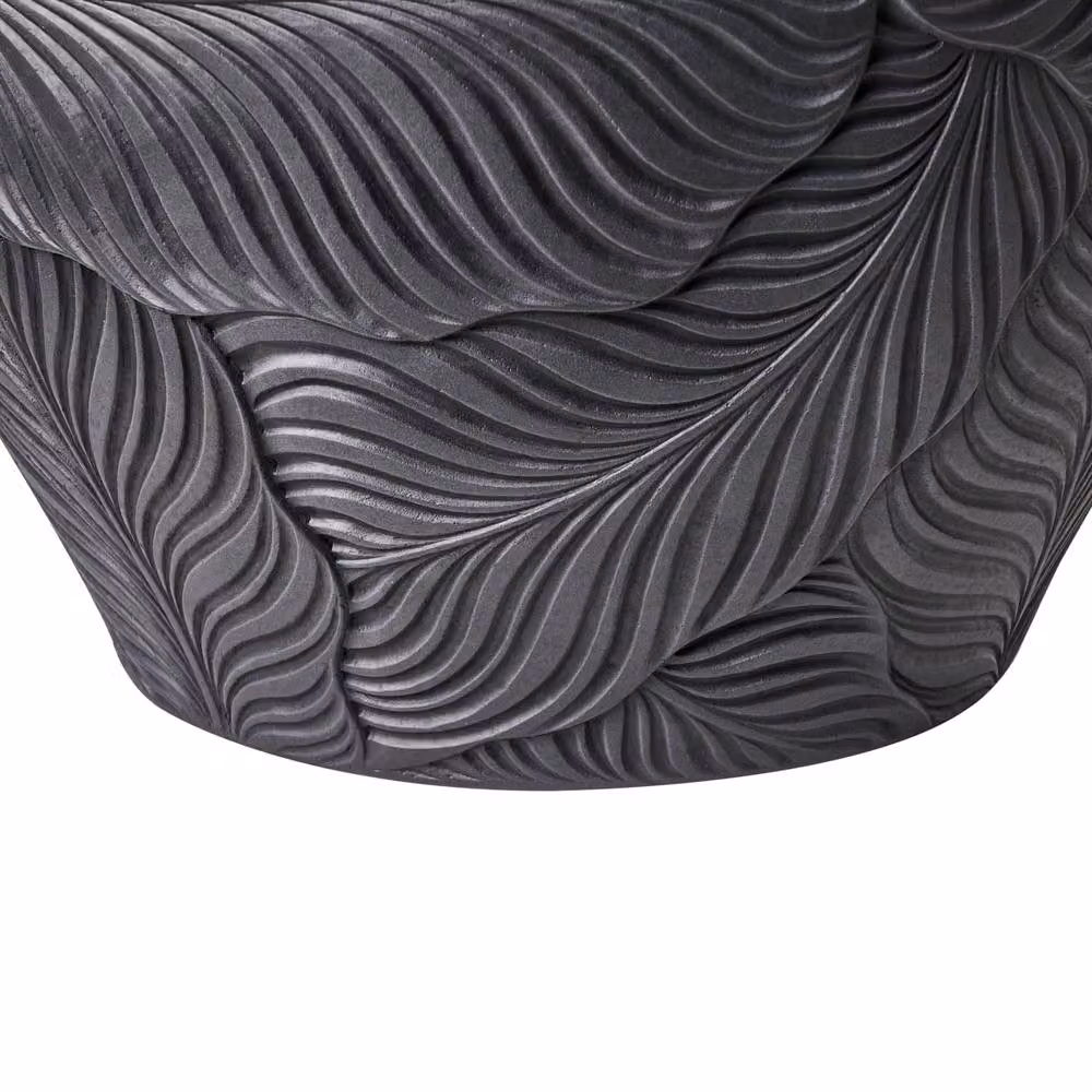 Wyld and Coco Black Fibre Clay Round Planter with Leaf Pattern, 42 cm Diameter – 5