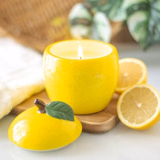 Uniqueful Yellow Lemon Shaped Ceramic Candle Jar for Pillar or Votive Candles – 1