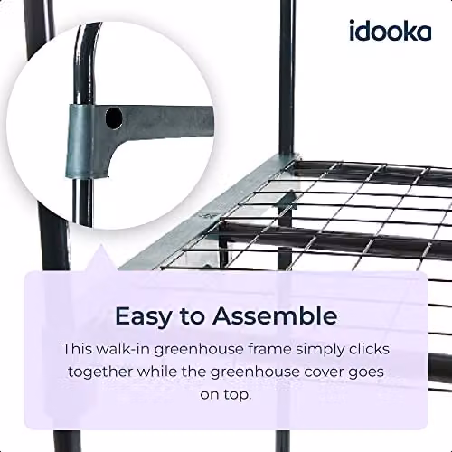 idooka Green Walk-in Greenhouse Grow House with 4 Raised Shelves and Metal Frame – 4