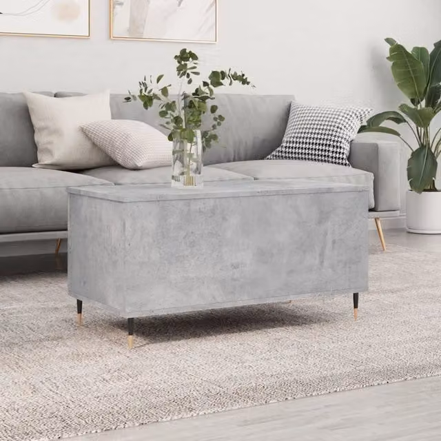 Berkfield Home Modern Rectangular Coffee Table in Grey Composite Wood with Lift Mechanism, W: 90 cm, D: 44.5 cm, H: 45 cm