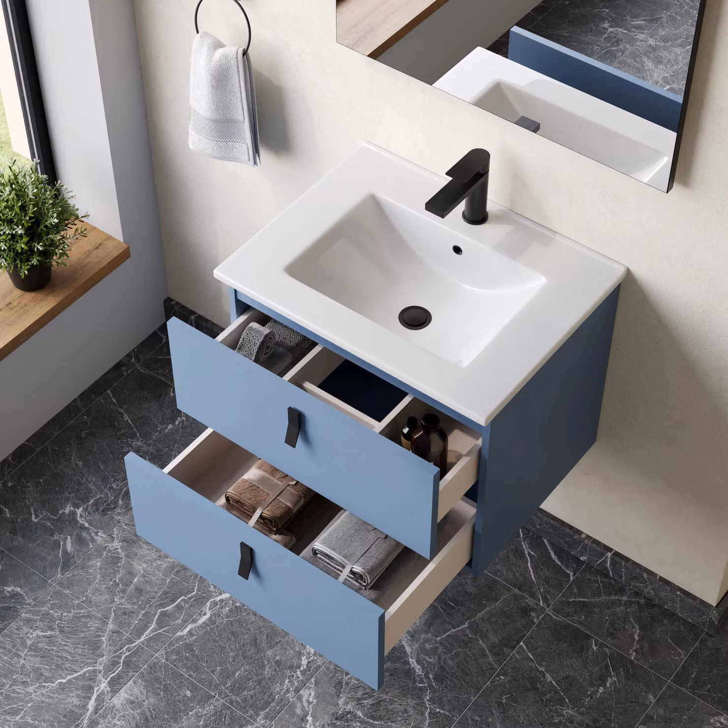 Banyetti Invicta 600mm Wall Hung Vanity with Lira Basin in Powder Blue – 2