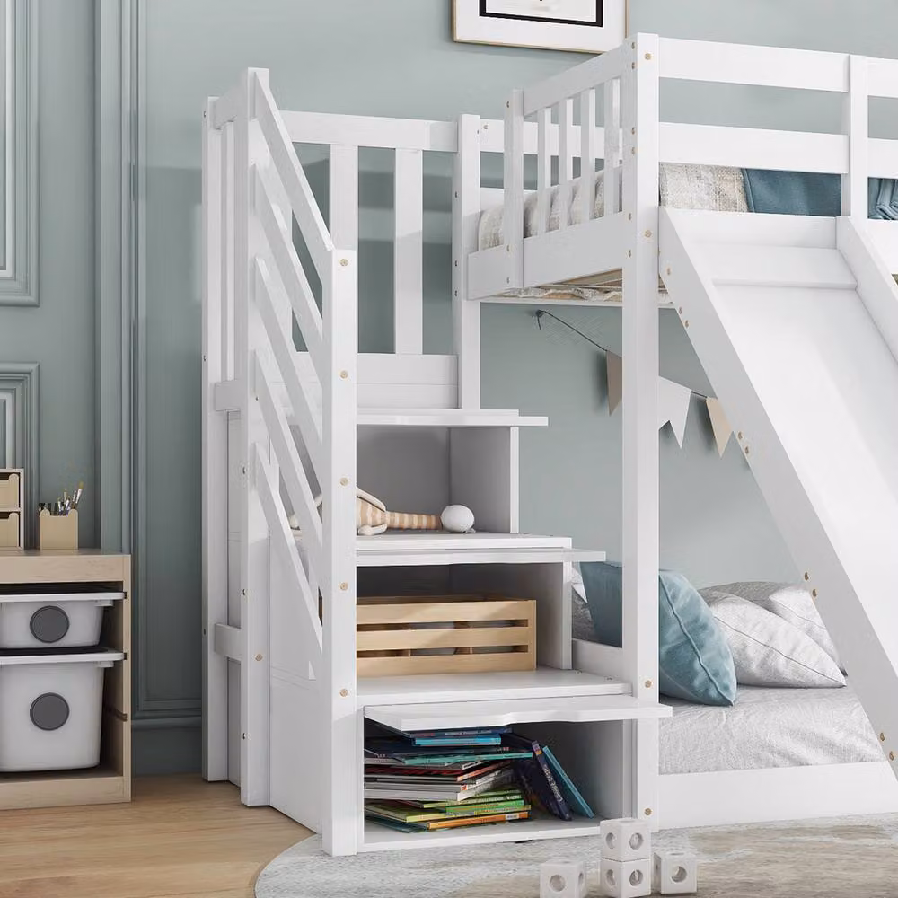Rolipo Childrens Bunk Bed with Stairs, Slide and Drawers in White, W/D/H: 190 x 90 x 125 cm – 3