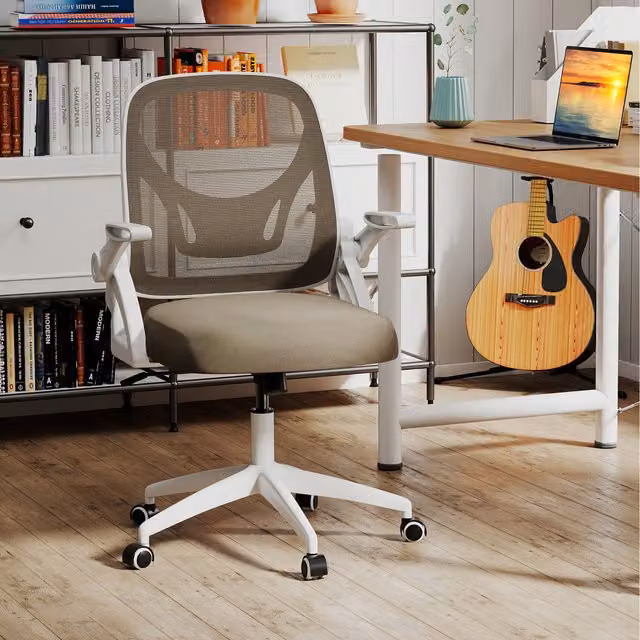 Costway Ergonomic Modern Swivel Office Chair in Grey Fabric with Armrests