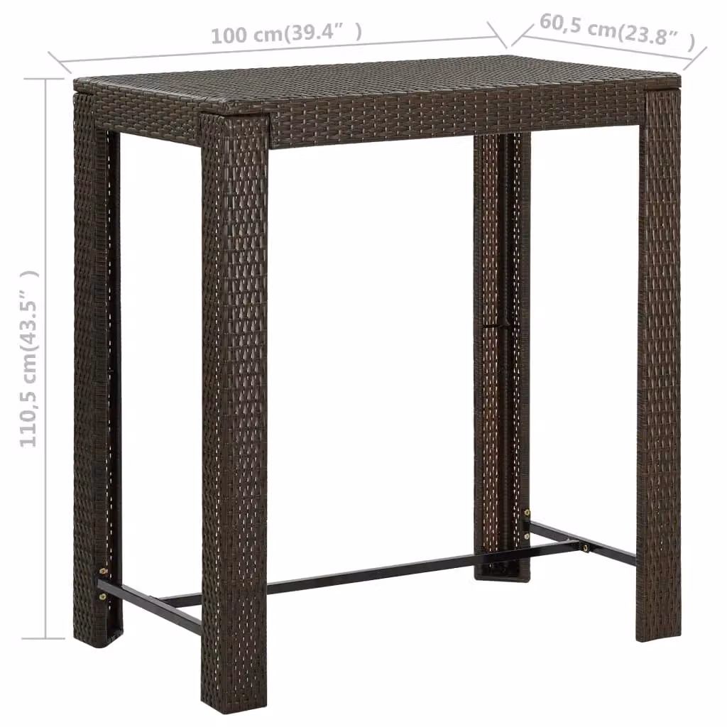 Berkfield Home Brown Poly Rattan Garden Bar Table W/D/H: 100 x 60.5 x 110.5 cm – 5