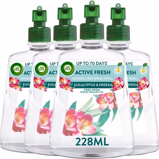 Air Wick Eucalyptus and Freesia Aerosol-Free Automatic Spray Refill, 4 x 228ml, Multicolour