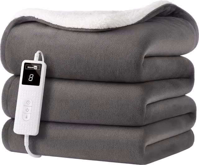 Homiu Electric Heated Sherpa Fleece Throw Blanket in Grey