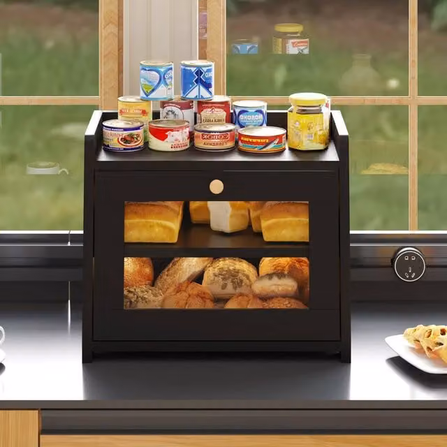 VOGREX Black Large Countertop Bread Box for Homemade Bread Storage, W: 40.0 cm, D: 33.5 cm