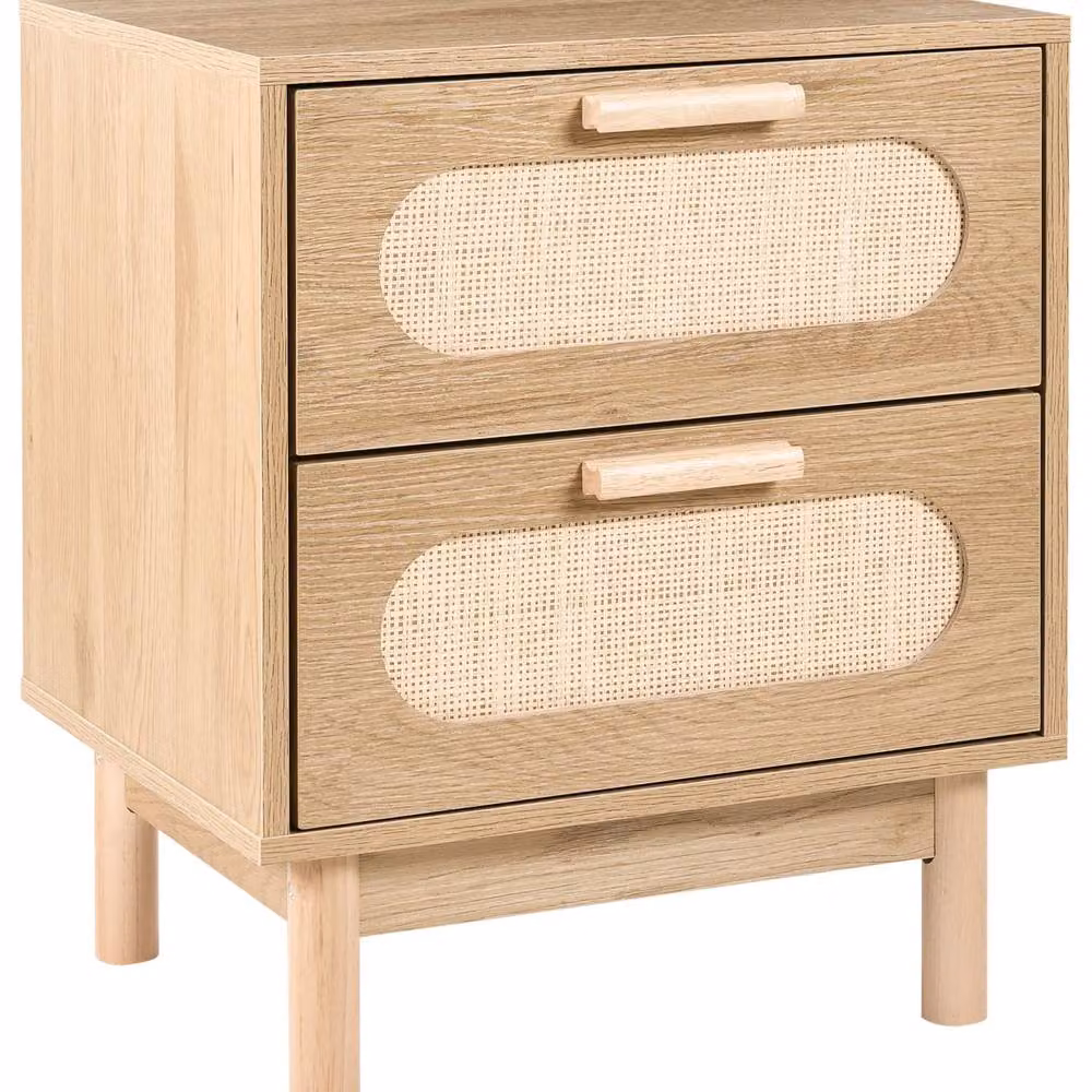 Wyld and Coco Light Brown Bedside Table with Rattan Fronts and 2 Drawers – 2