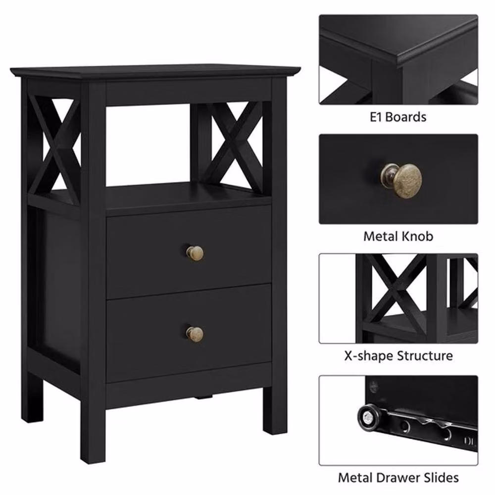 KORVIXA X-shaped Bedside Table in Black – 3