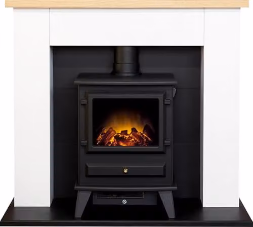 Adam Fires & Fireplaces Chester Fireplace in Pure White with Hudson Black Electric Stove – 1