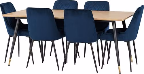 Seconique Hamilton 180cm Rectangular Dining Table and 6 Blue Avery Velvet Chairs Set – 7