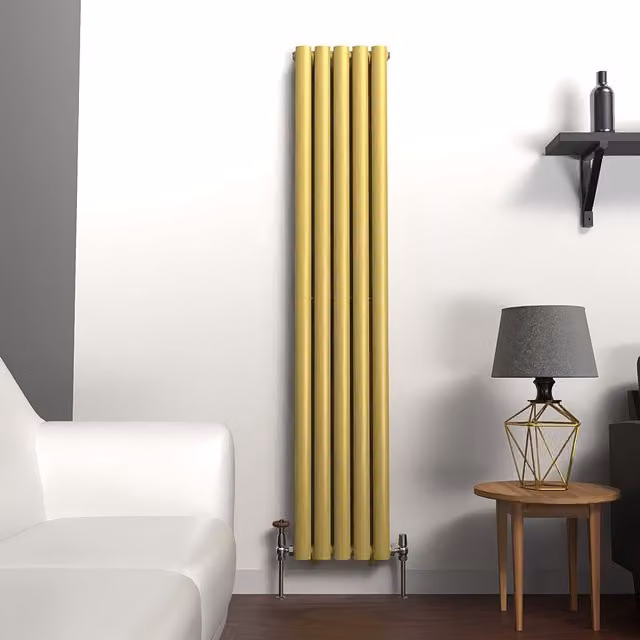 Lux Heat Oval Coloured Vertical Radiator in Metallic Gold, H: 160 cm, W: 30 cm