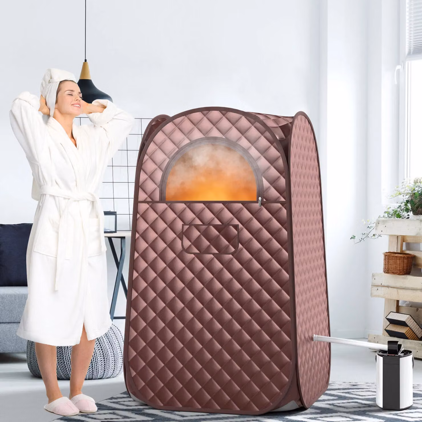 Costway Portable Full Body Steam Sauna Tent with 3L Steam Generator in Brown – 3