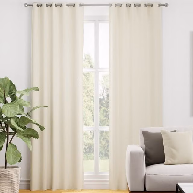 Terrys Kansai Plain Made to Measure Blackout Eyelet Curtain in Chalk Beige