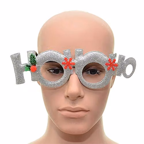 Shatchi Silver and Red Ho Ho Ho Christmas Party Glasses Novelty Photo Props