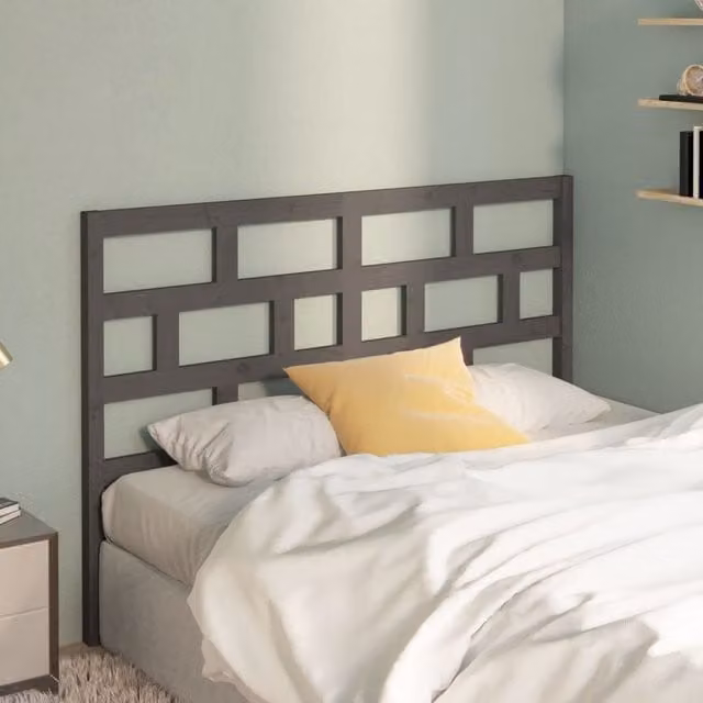 Berkfield Home Grey Solid Pine Wood Bed Headboard, W: 146 cm, D: 4 cm, H: 100 cm