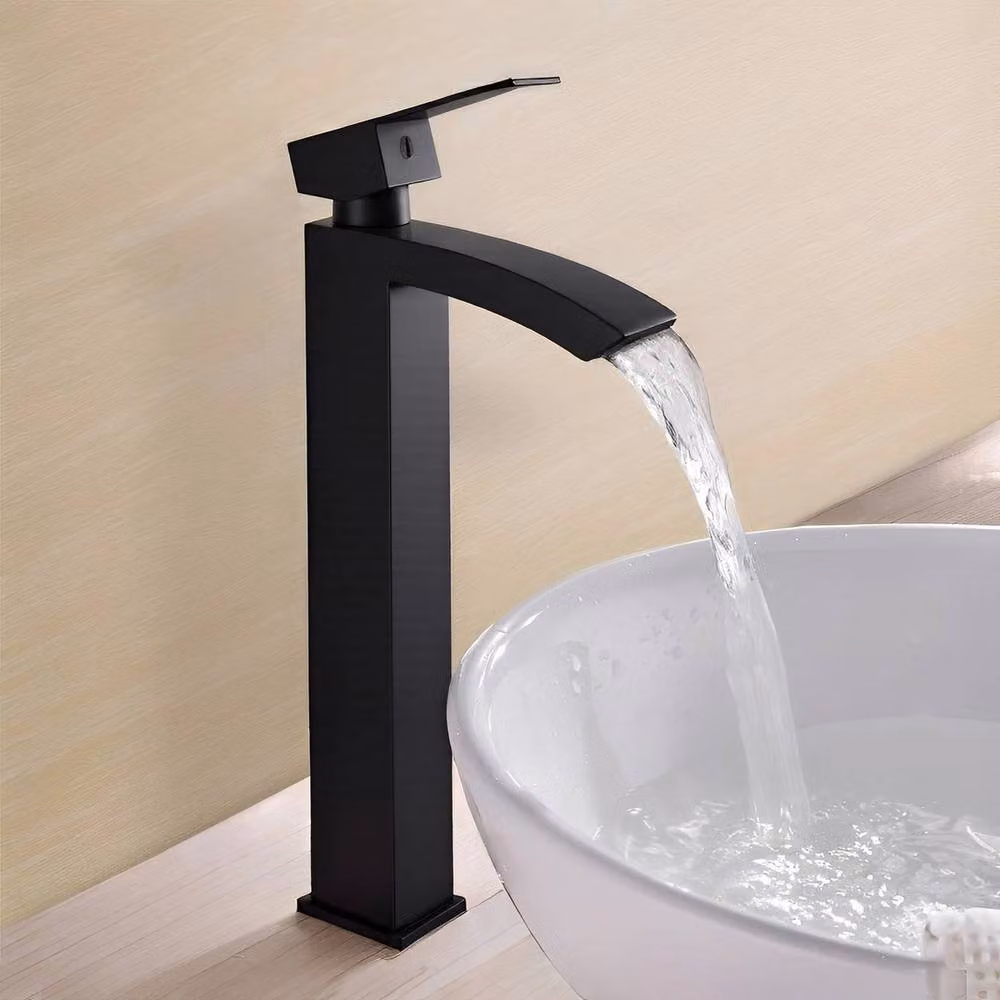 VOGREX Black High Rise Square Waterfall Basin Mixer Tap for Hot and Cold Water – 3
