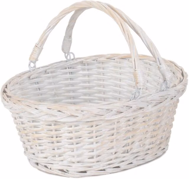 Red Hamper Small Open Weave Rattan Shopping Basket with White Swing Handles