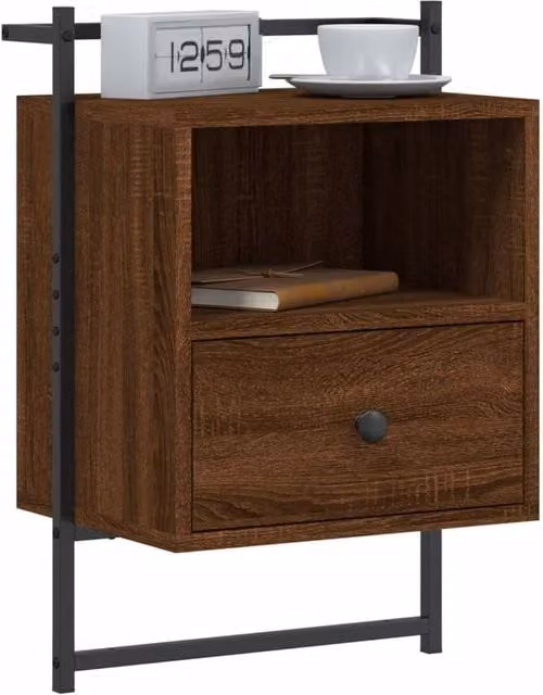 Berkfield Home Wall-mounted Decorative Bedside Cabinet in Brown Oak, W/D/H: 40 x 30 x 61 cm