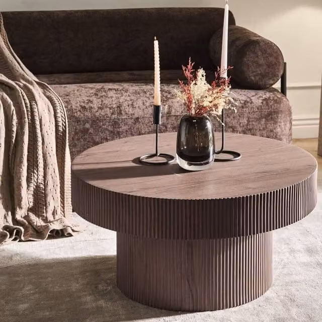 Wyld and Coco Round Coffee Table in Brown with MDF Top, Diameter: 80 cm, Height: 38 cm – 1