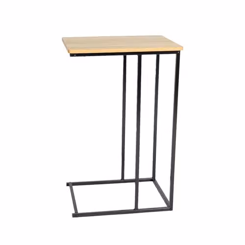 OHS C-Shaped Sofa Side Table in Brown with Metal Frame and MDF Top