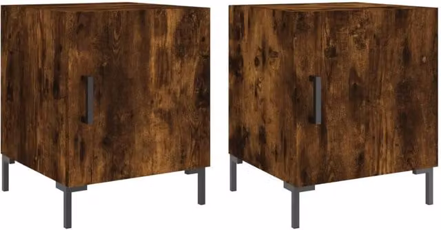 Berkfield Home Set of 2 Smoked Oak Bedside Cabinets in Brown, W/D/H: 40 x 40 x 50 cm